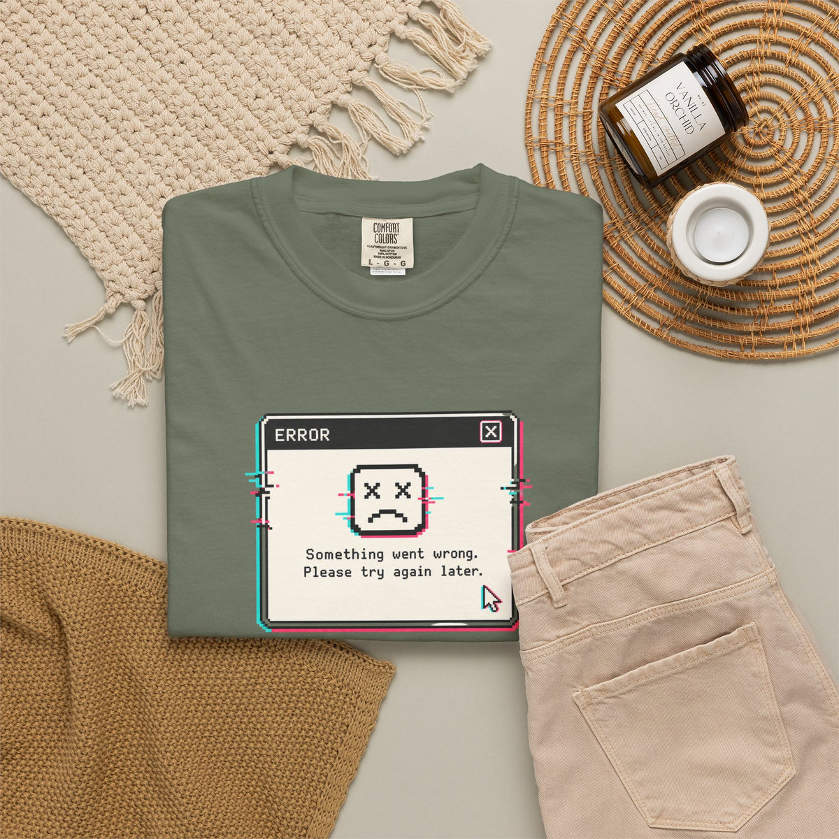 Error 404 Sleep Not Found T-Shirt - Moss - Flat Lay