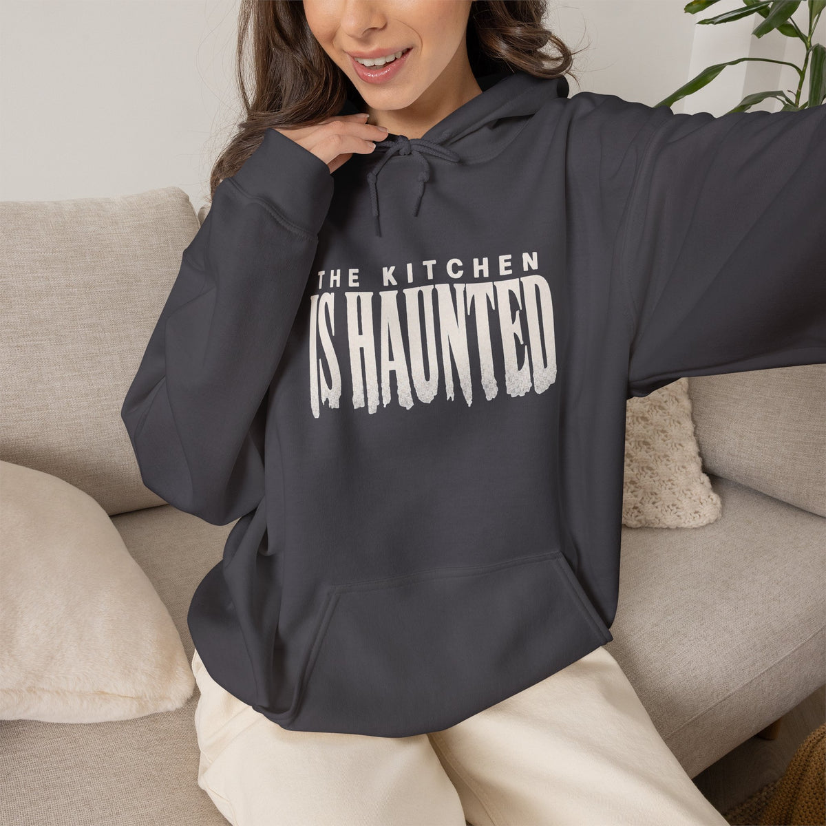 The Kitchen Is Haunted Hoodie - Charcoal - On Model Female