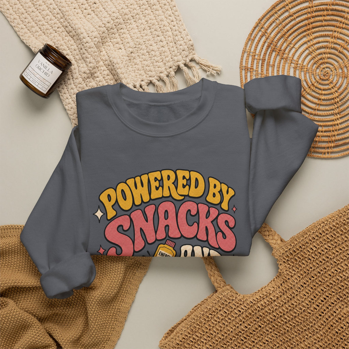 Powered by Snacks and Spite Sweatshirt - Military Green - flat lay