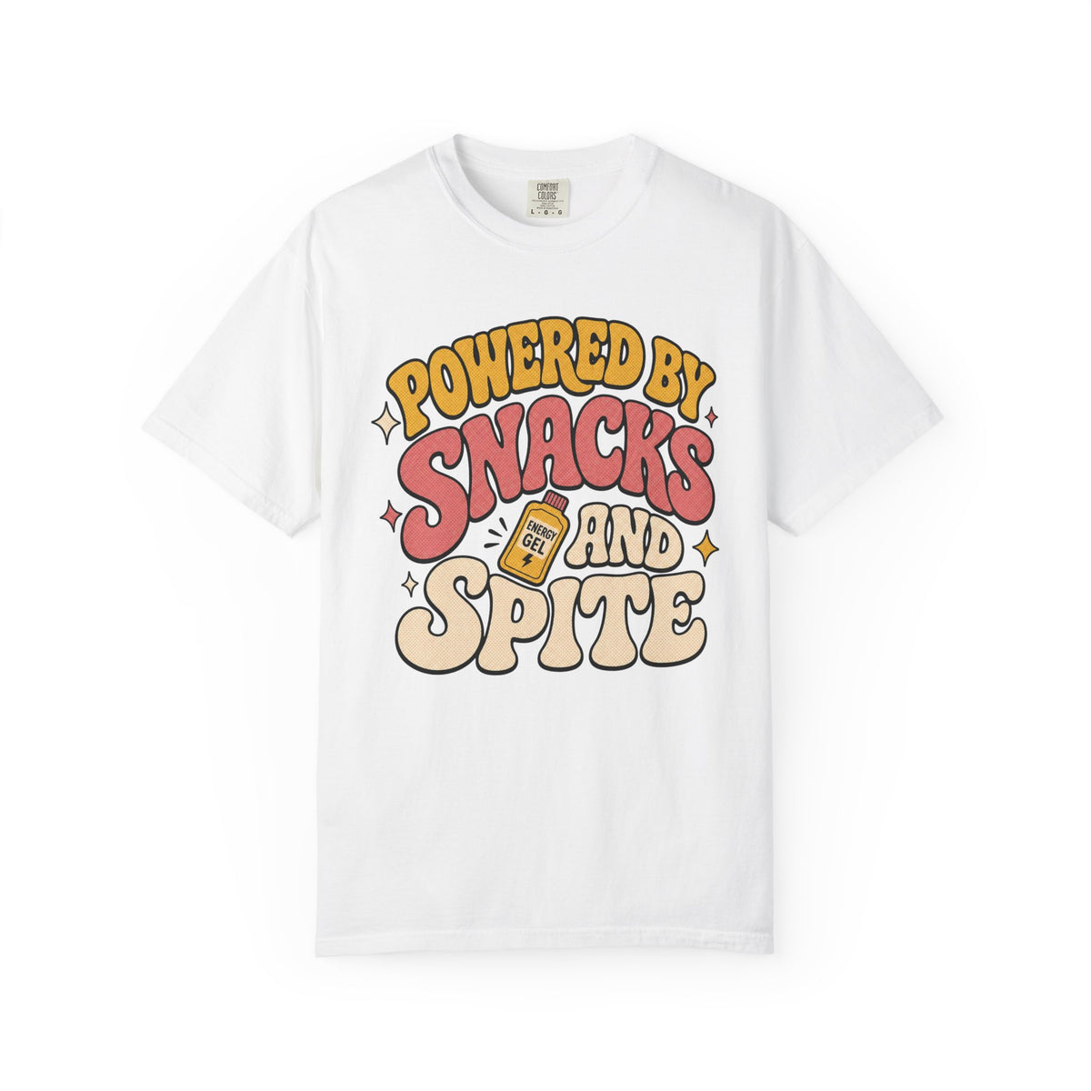Powered by Snacks and Spite T-shirt - White - on model side