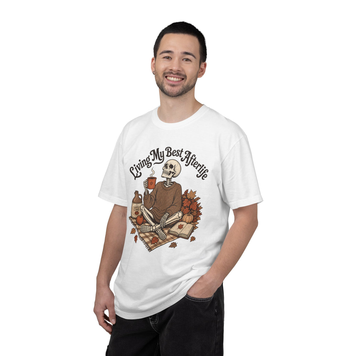 Living My Best Afterlife T-shirt - White - On Model Male