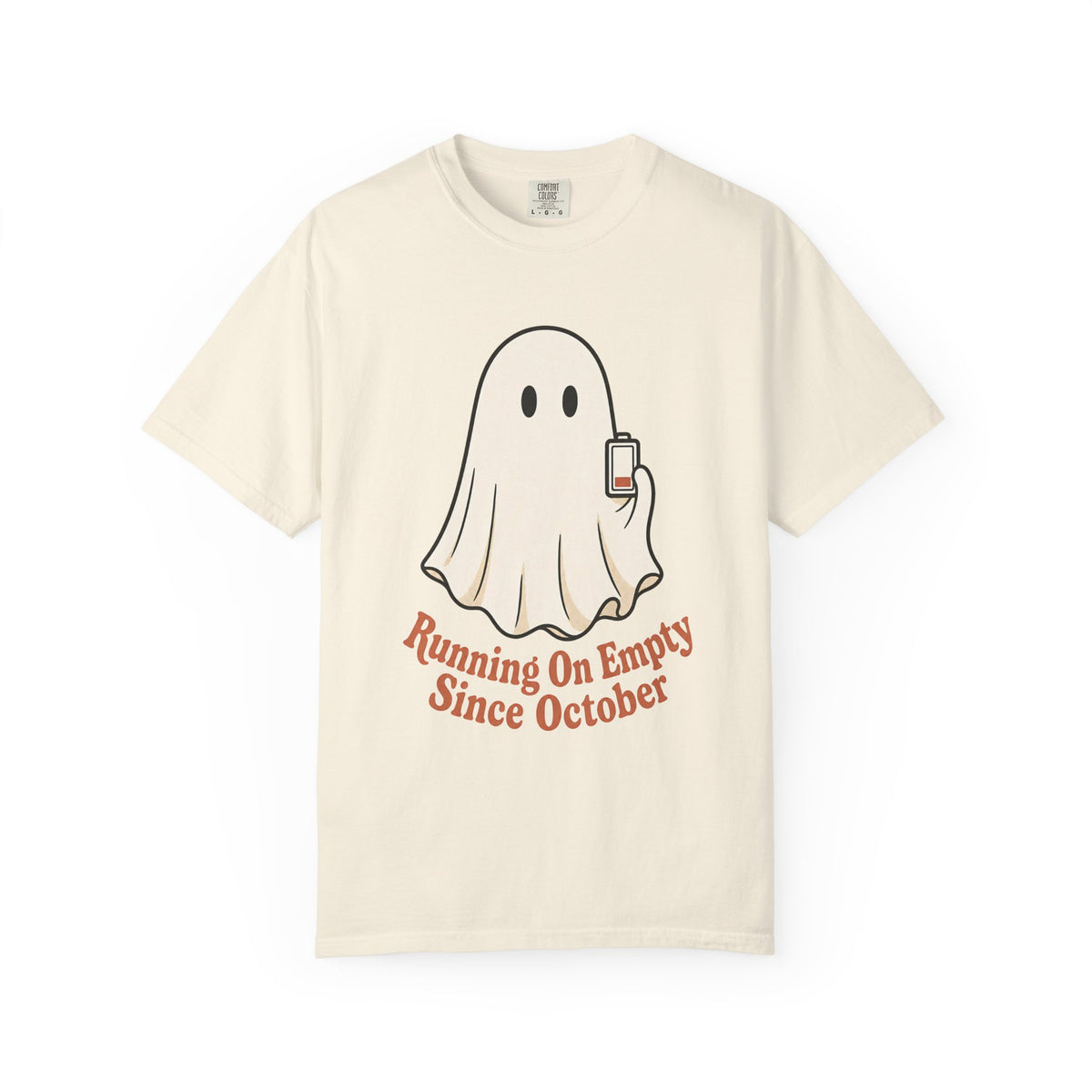 Running On Empty Since October T-Shirt - Ivory - On Model Side