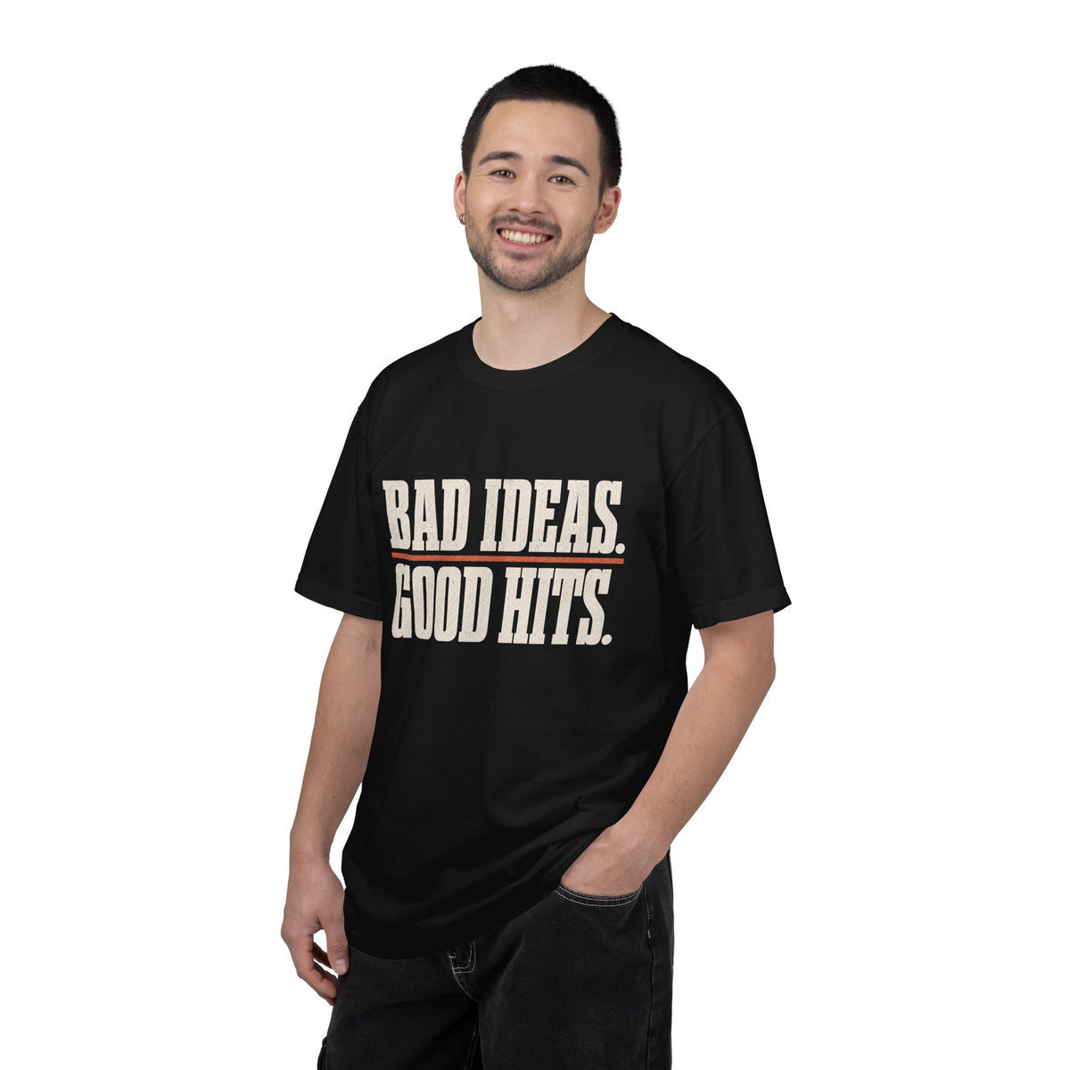 Bad Ideas. Good Hits. T-Shirt - Black - On Model Male