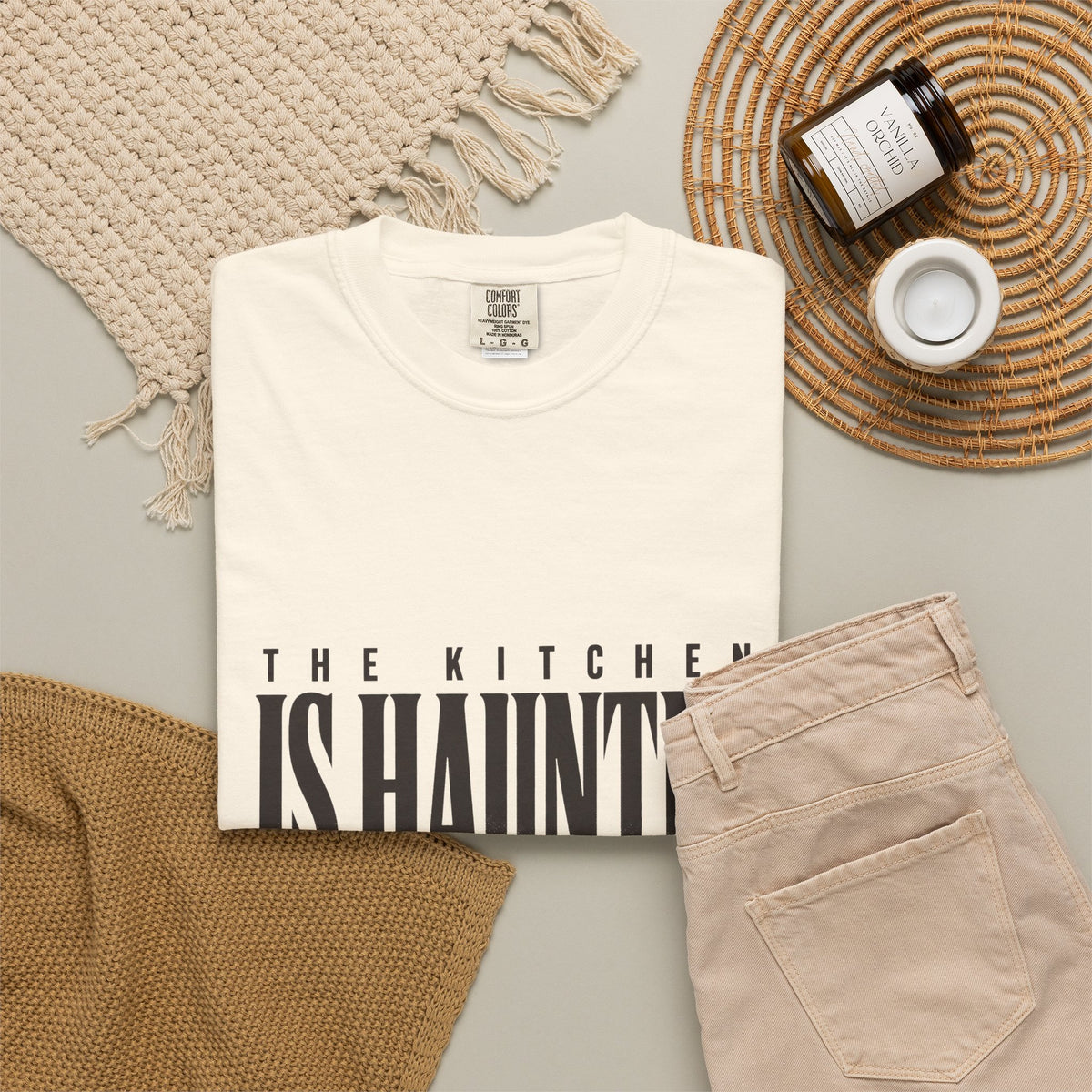 The Kitchen Is Haunted T-Shirt - Ivory - Flat Lay