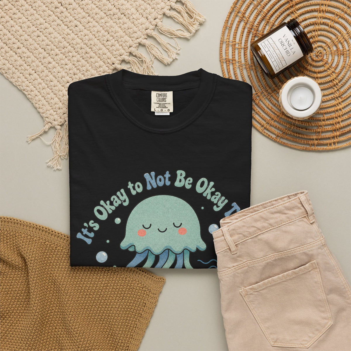 It's Okay to Not Be Okay T-shirt - Black - Flat Lay