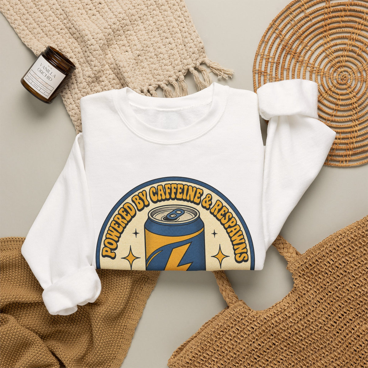 Caffeinated Energy Can Sweatshirt - White - Flat Lay