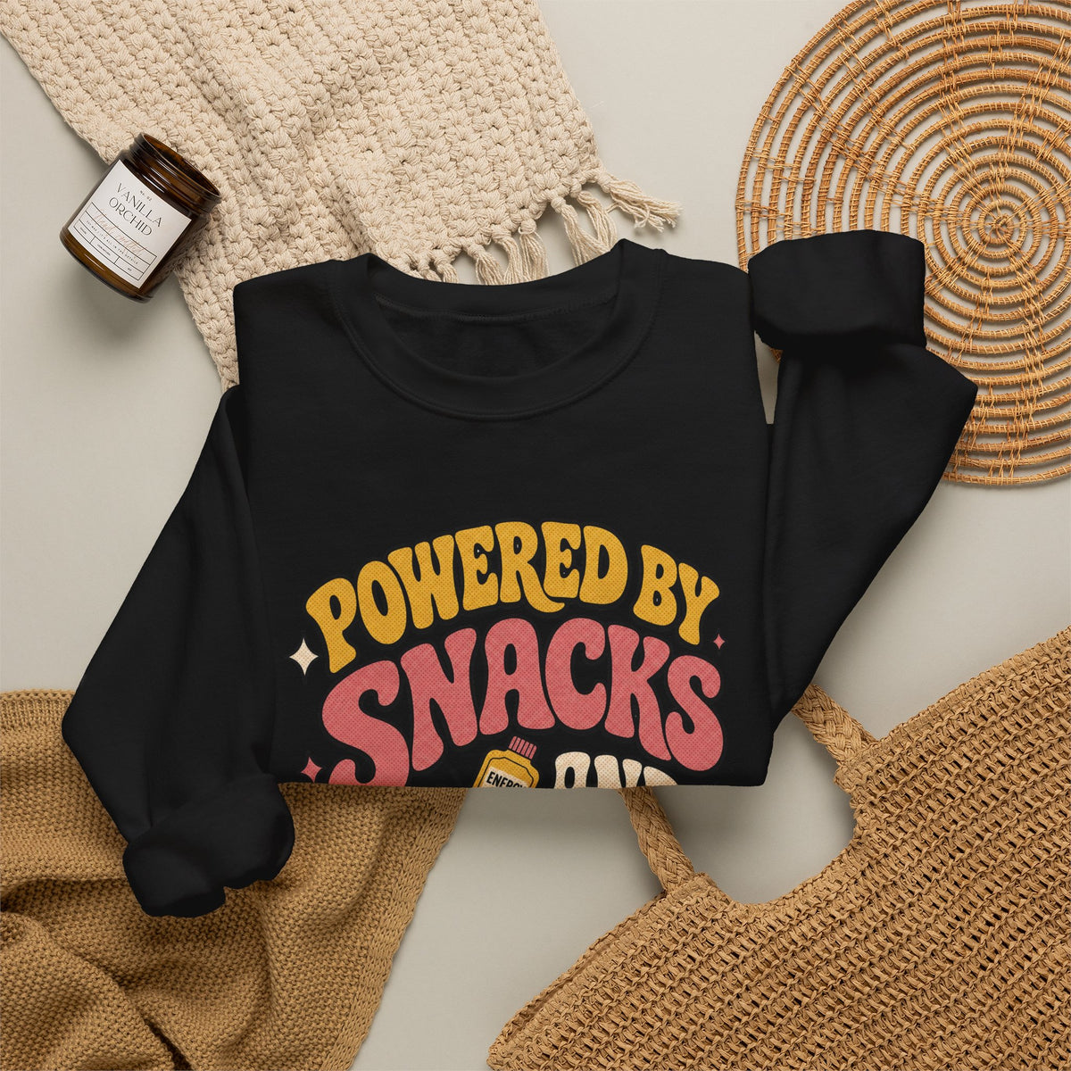 Powered by Snacks and Spite Sweatshirt - Black - flat lay