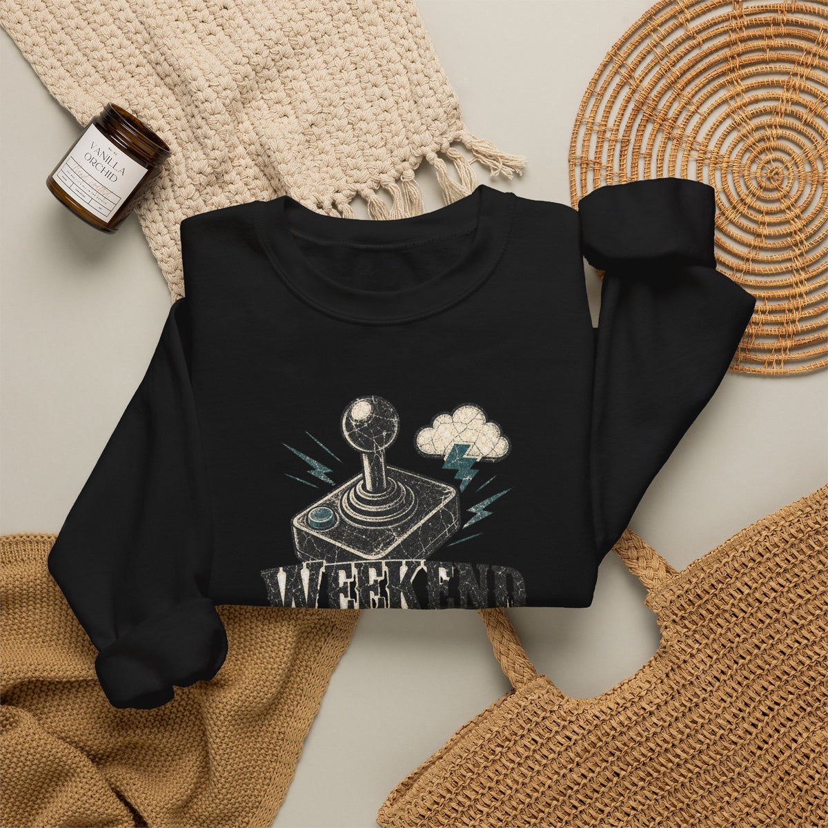 Weekend Forecast 100% Gaming Sweatshirt - Black - Flat Lay