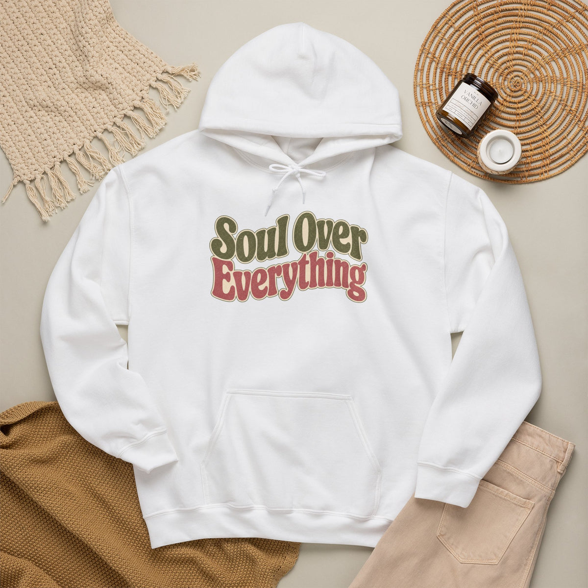 Soul Over Everything Hoodie - White - Flat Lay