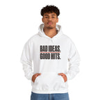 Bad Ideas. Good Hits. Hoodie - White - On Model Male