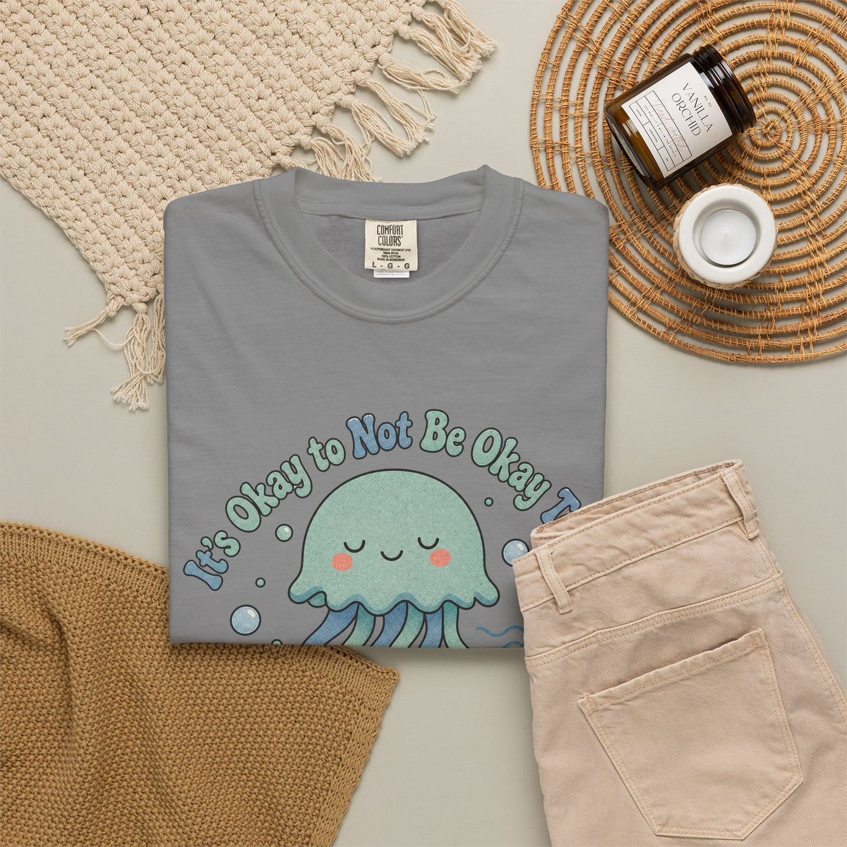 It's Okay to Not Be Okay T-shirt - Grey - Flat Lay