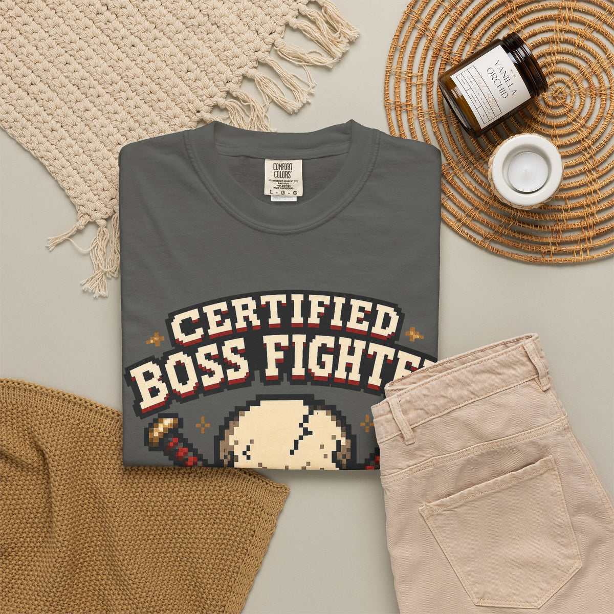 Certified Boss Fighter T-shirt - Pepper - Flat Lay