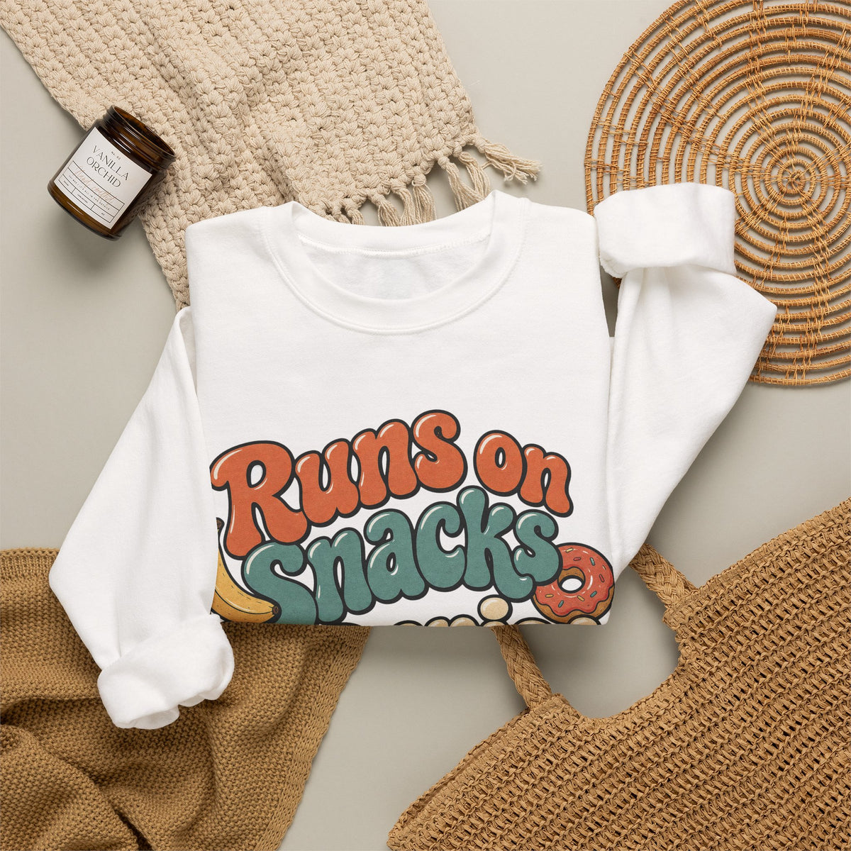 Runs on Snacks & Denial Sweatshirt - White - Flat Lay