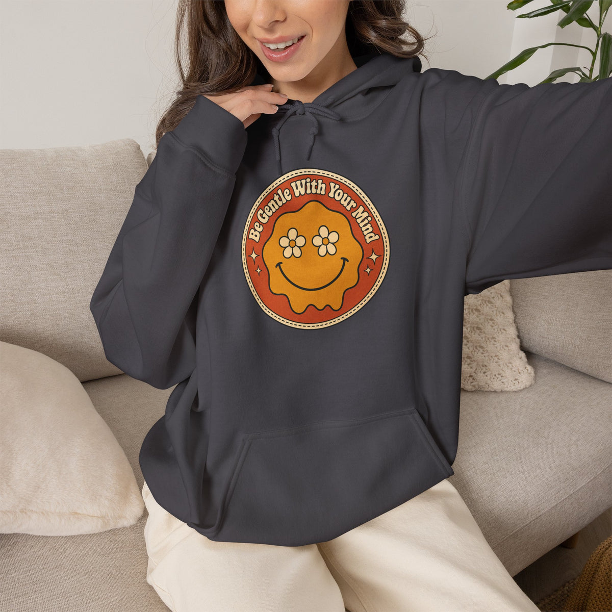 Be Gentle With Your Mind Hoodie - Charcoal - on model female