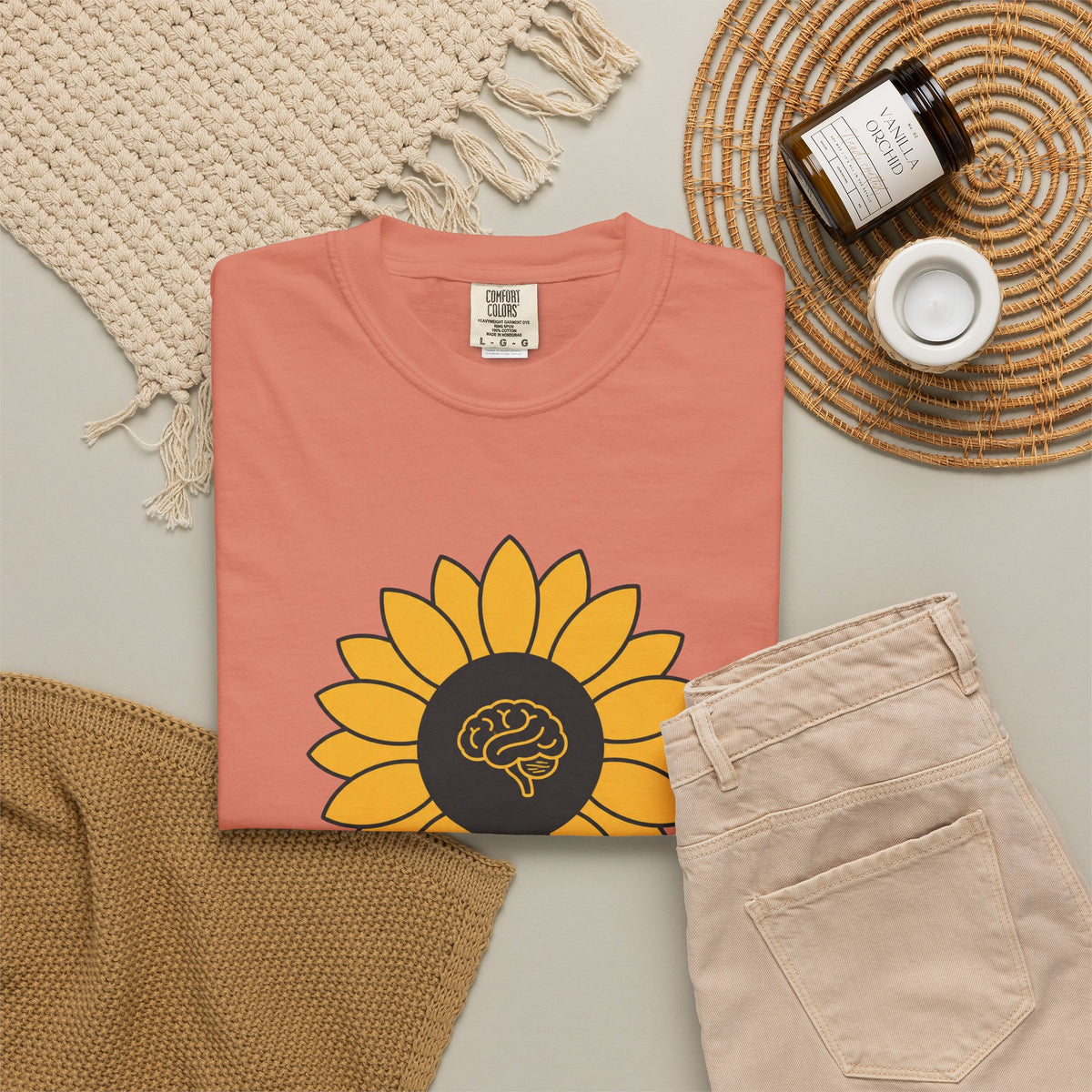 Sunflower Mind T-shirt - Terracotta - Flat Lay