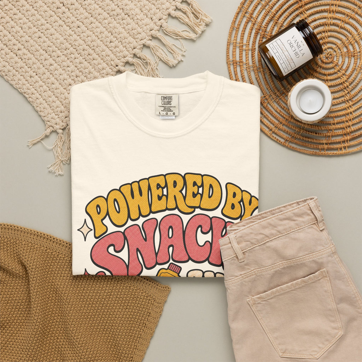 Powered by Snacks and Spite T-shirt - Ivory - flat lay