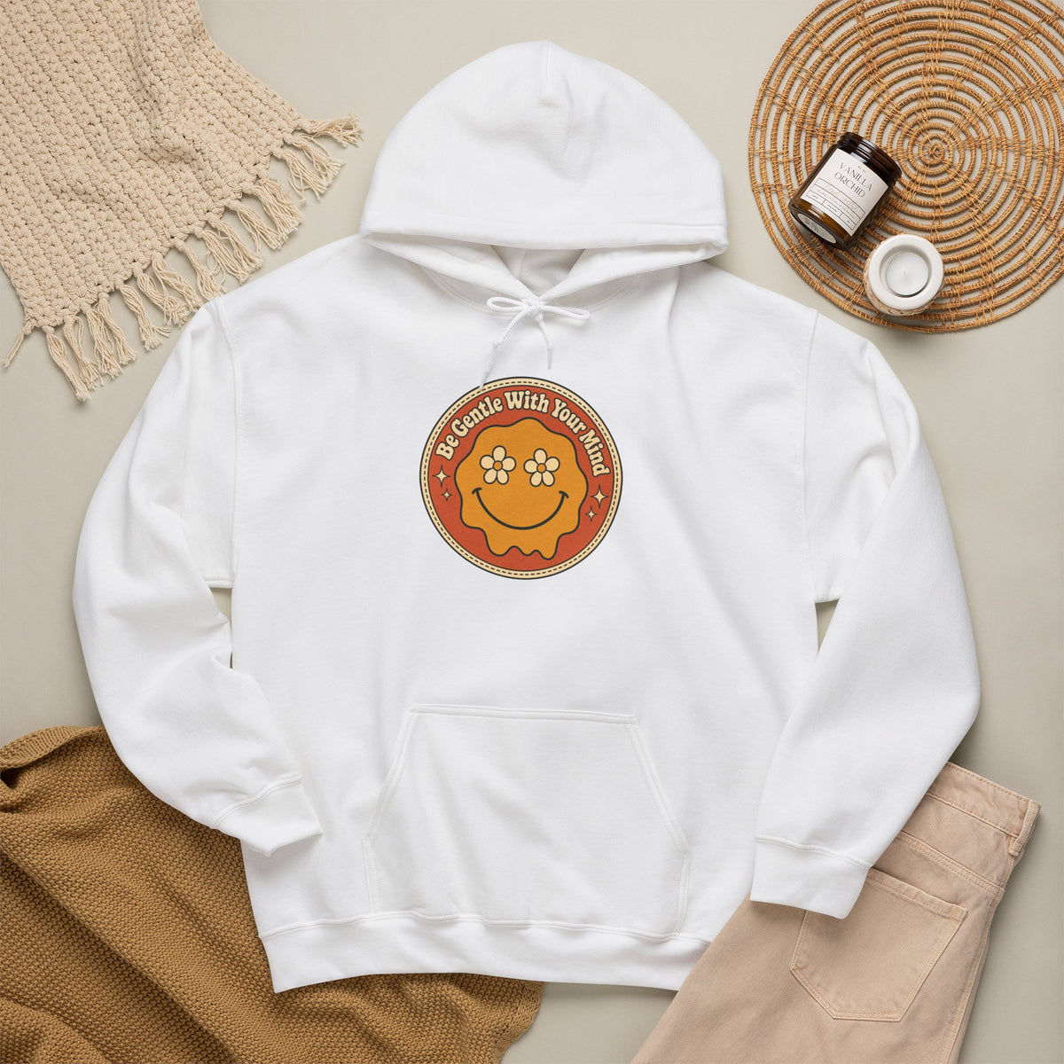 Be Gentle With Your Mind Hoodie - White - flat lay