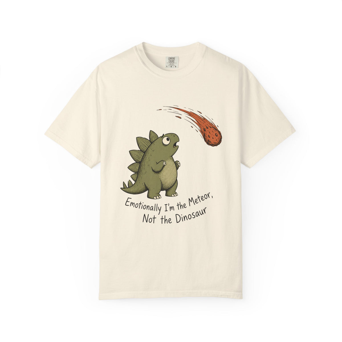 Emotionally I'm the Meteor Dinosaur T-shirt - Ivory - On Model Side