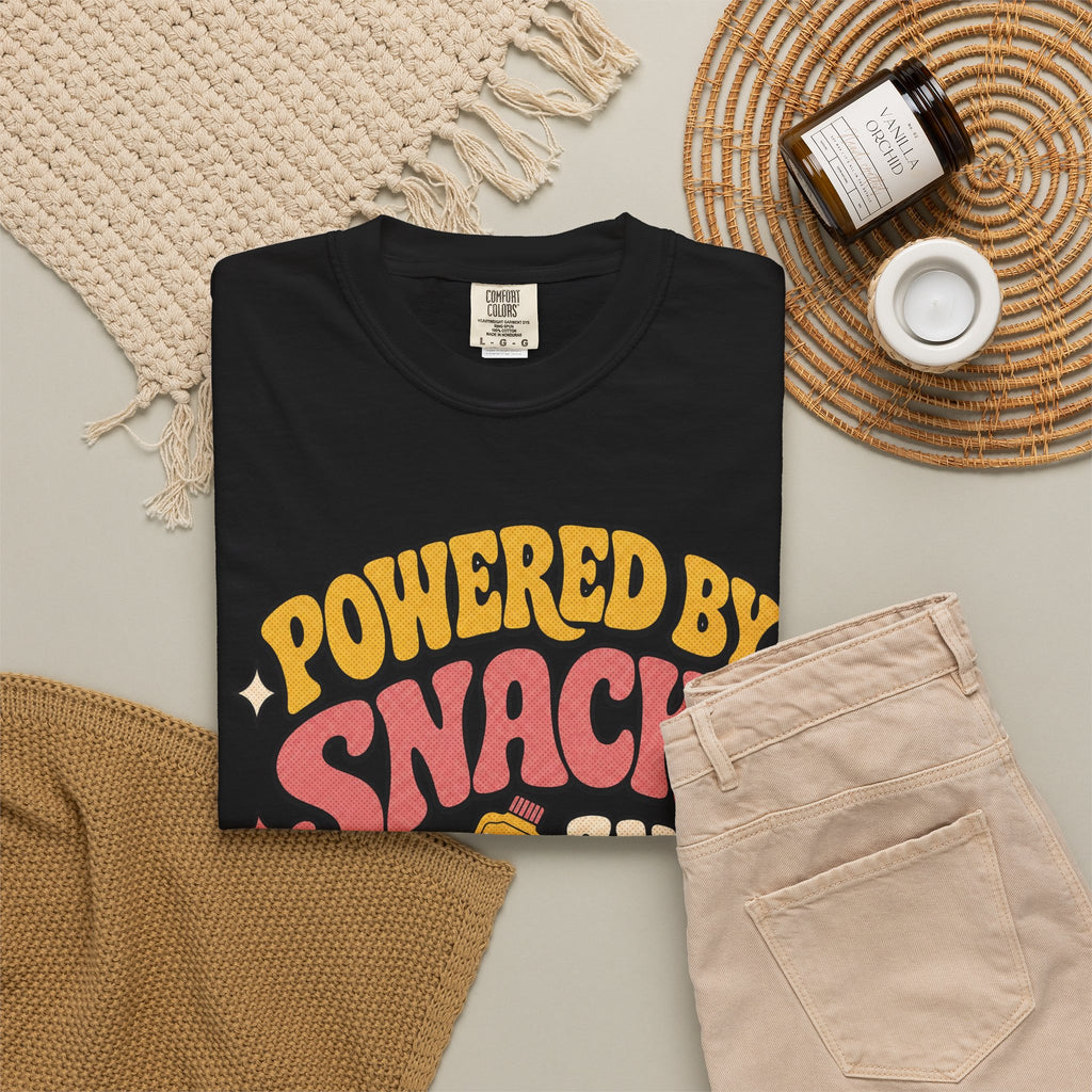 Powered by Snacks and Spite T-shirt - Black - flat lay