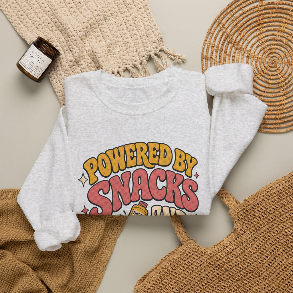 Powered by Snacks and Spite Sweatshirt - Ash - flat lay