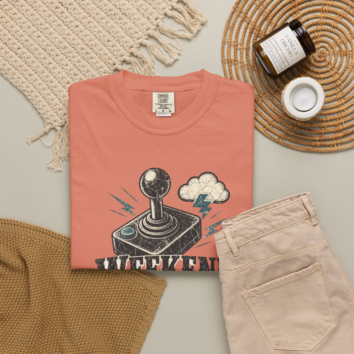 Weekend Forecast 100% Gaming T-shirt - Terracotta - Flat Lay