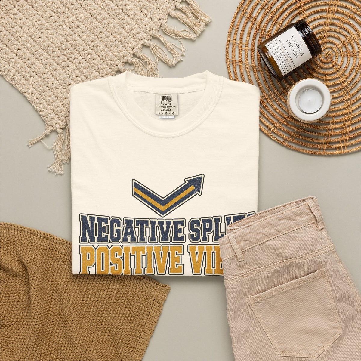 Negative Splits Positive Vibes T-shirt - Ivory - Flat Lay