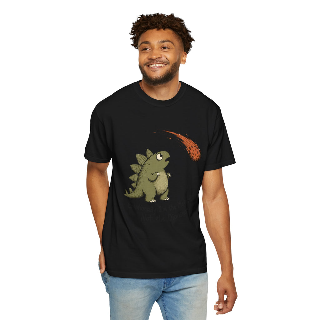 Emotionally I'm the Meteor Dinosaur T-shirt - Black - On Model Front