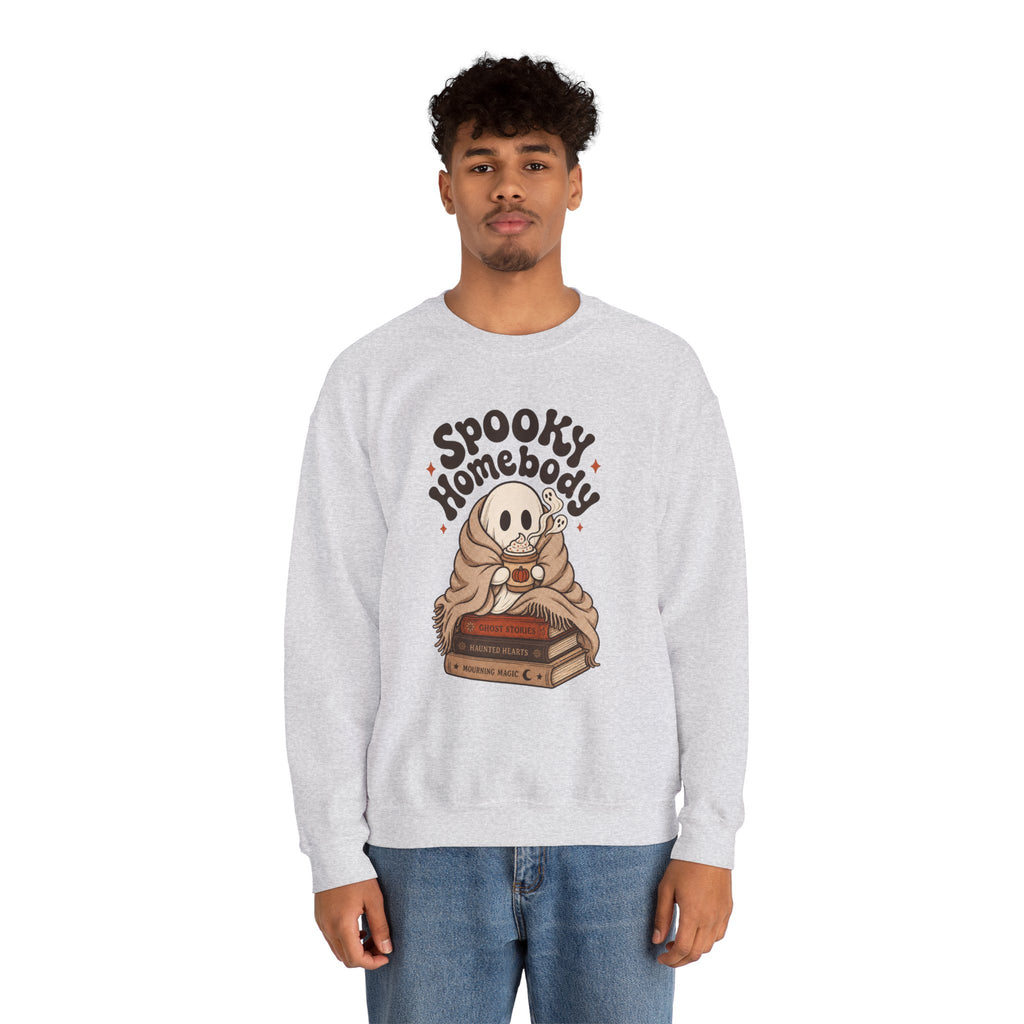 Spooky Homebody Ghost Sweatshirt - Ash - on model male