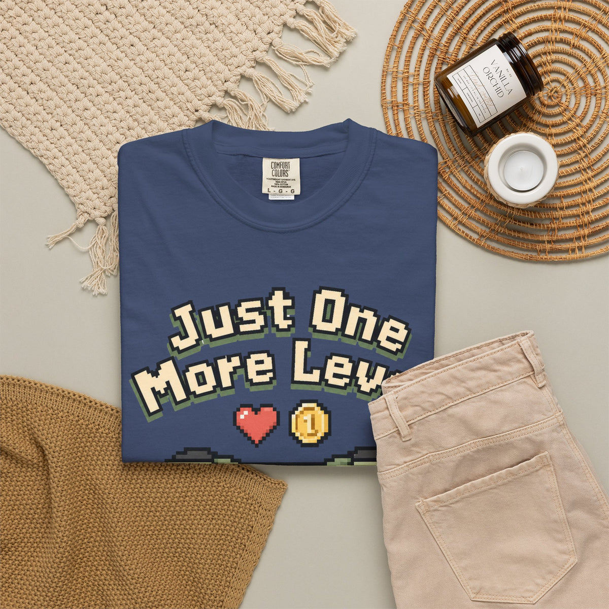 Just One More Level T-Shirt - China Blue - Flat Lay