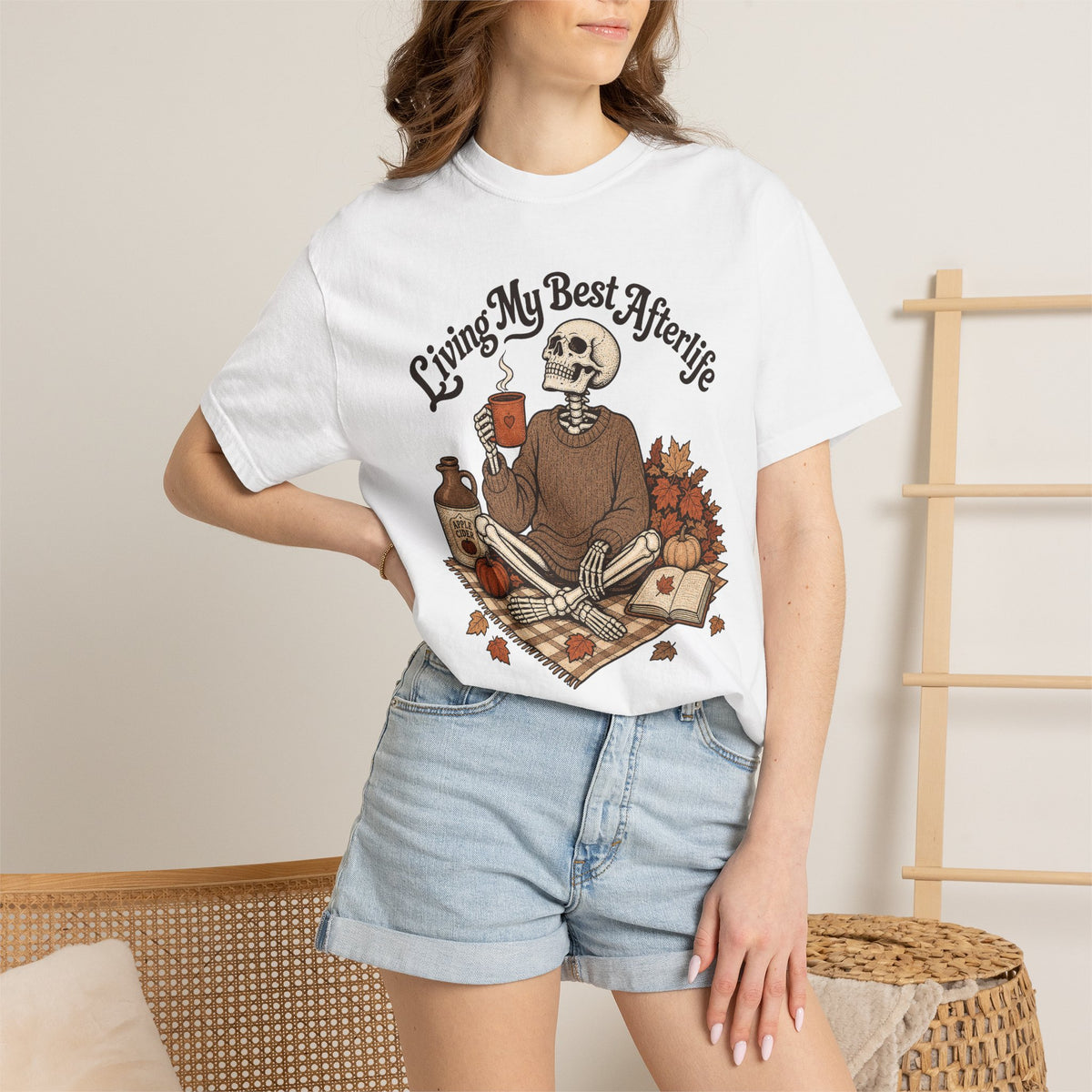Living My Best Afterlife T-shirt - White - On Model Female