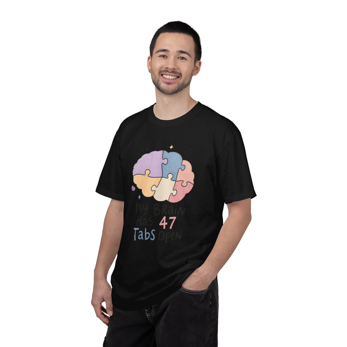 My Brain Has 47 Tabs Open T-Shirt - Black - On Model Male