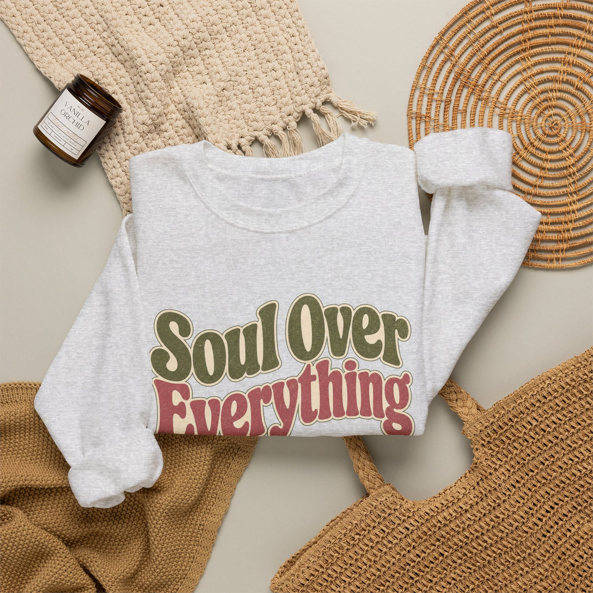 Soul Over Everything Sweatshirt - Ash - Flat Lay