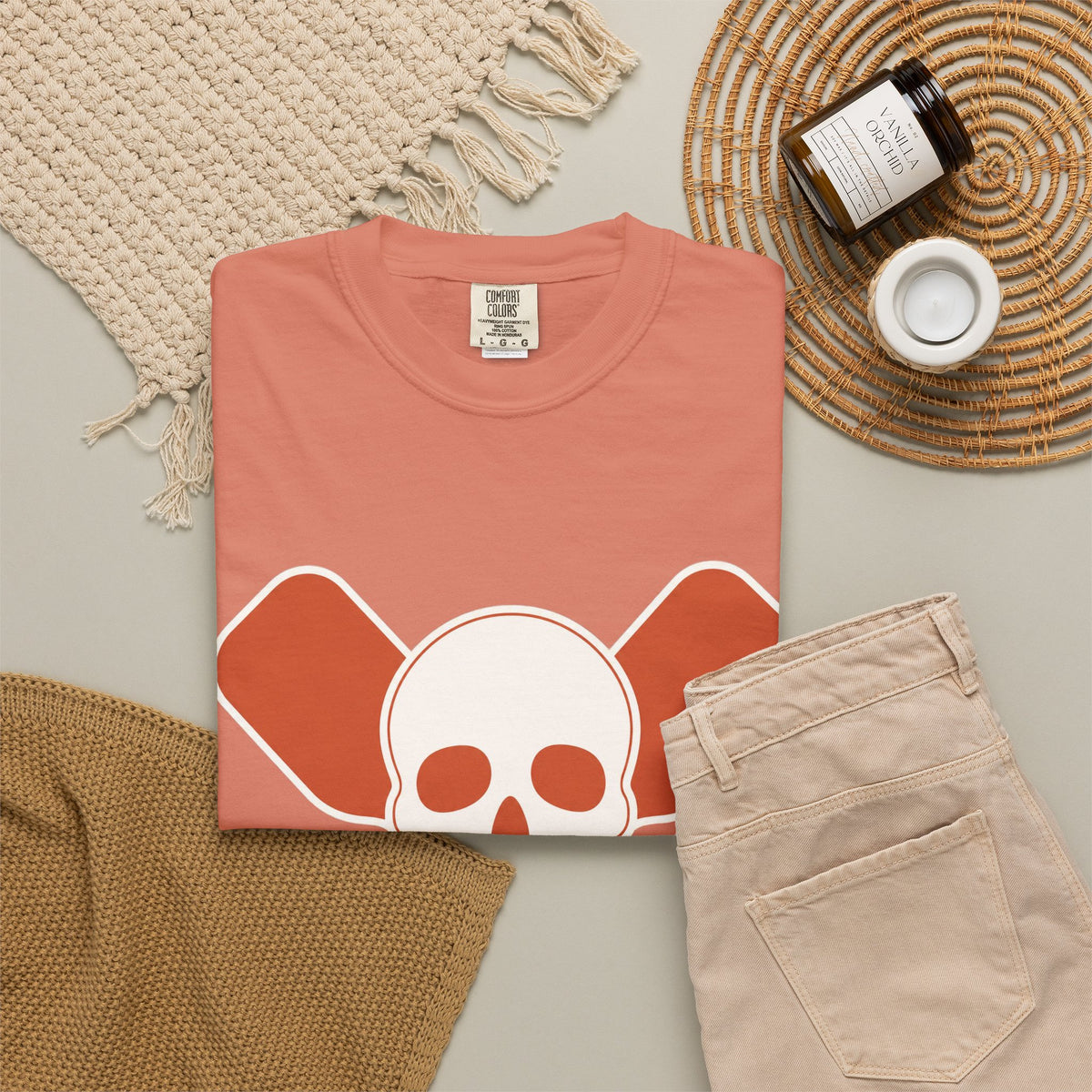 Skull & Oars T-Shirt - Terracotta - Flat Lay