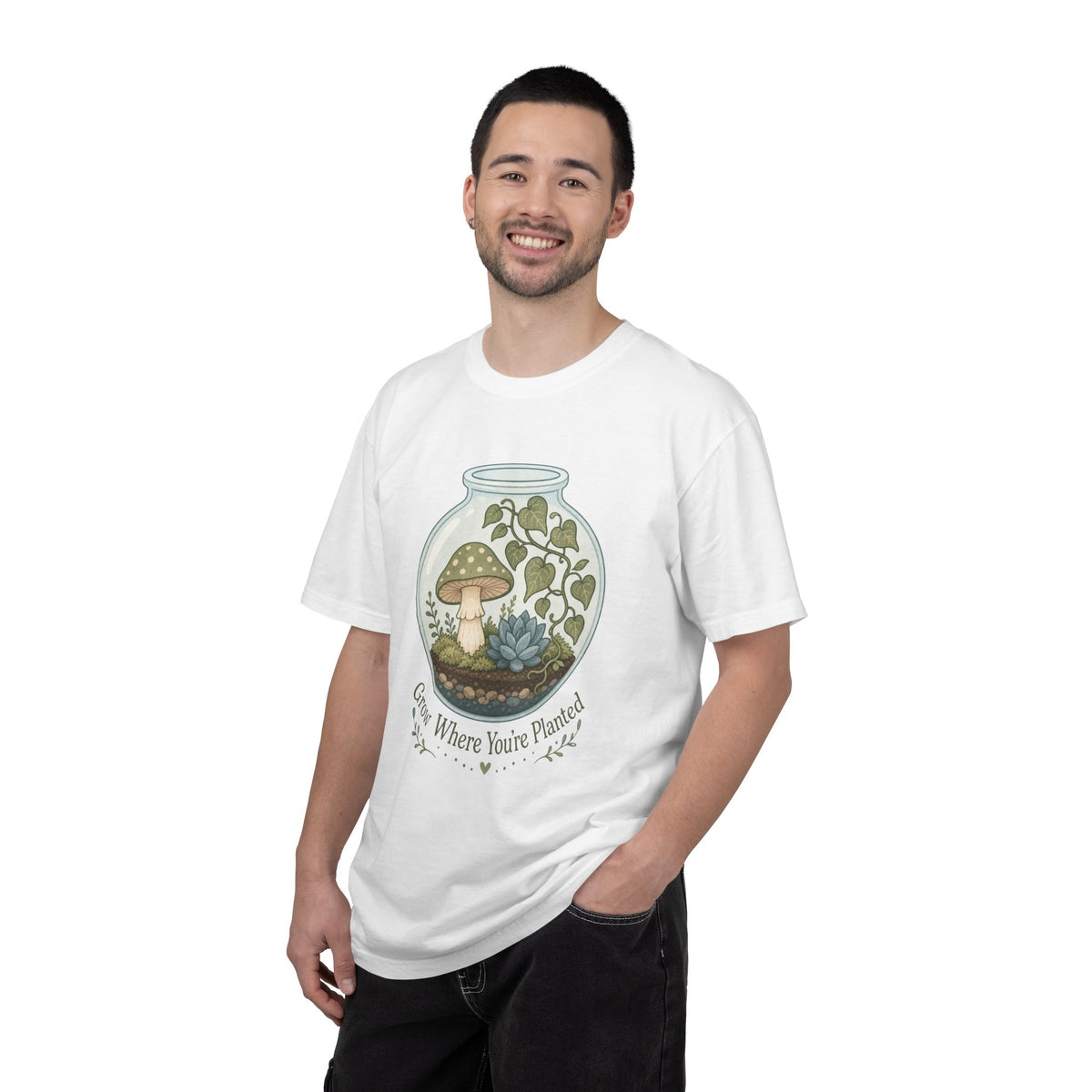 Grow Where You're Planted T-shirt - White - On Model Male
