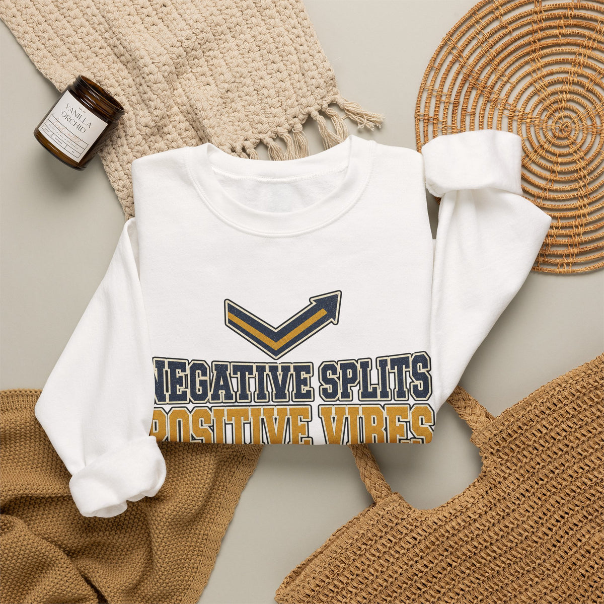 Negative Splits Positive Vibes Sweatshirt - White - Flat Lay