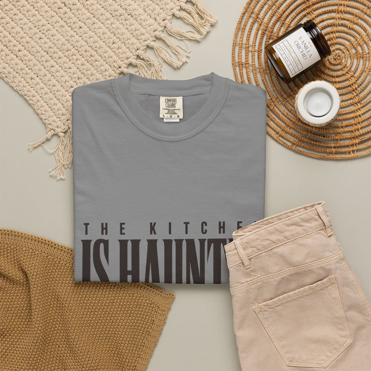 The Kitchen Is Haunted T-Shirt - Grey - Flat Lay