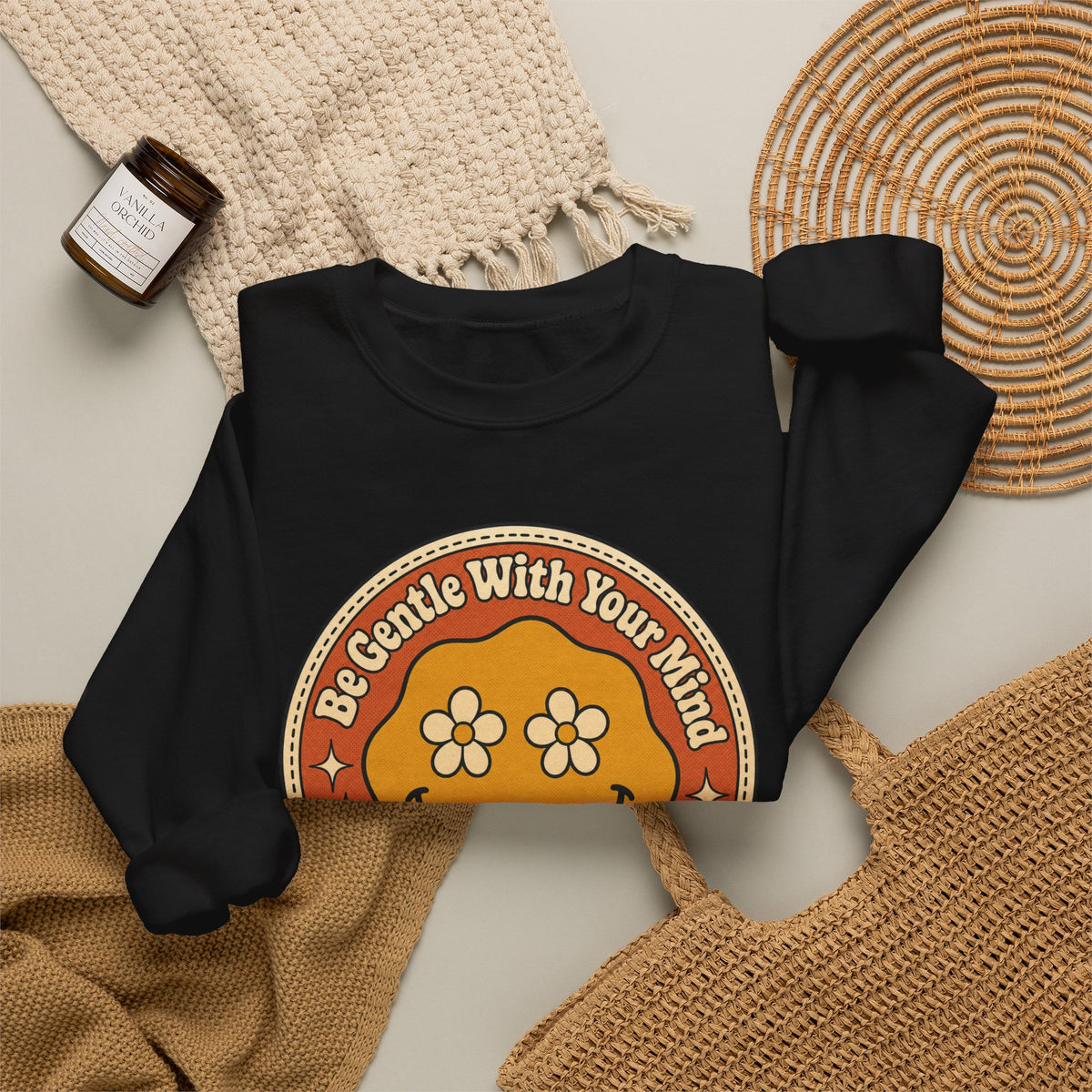 Be Gentle With Your Mind Sweatshirt - Black - flat lay