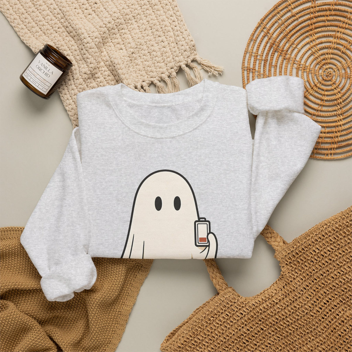 Running On Empty Since October Sweatshirt - Ash - Flat Lay