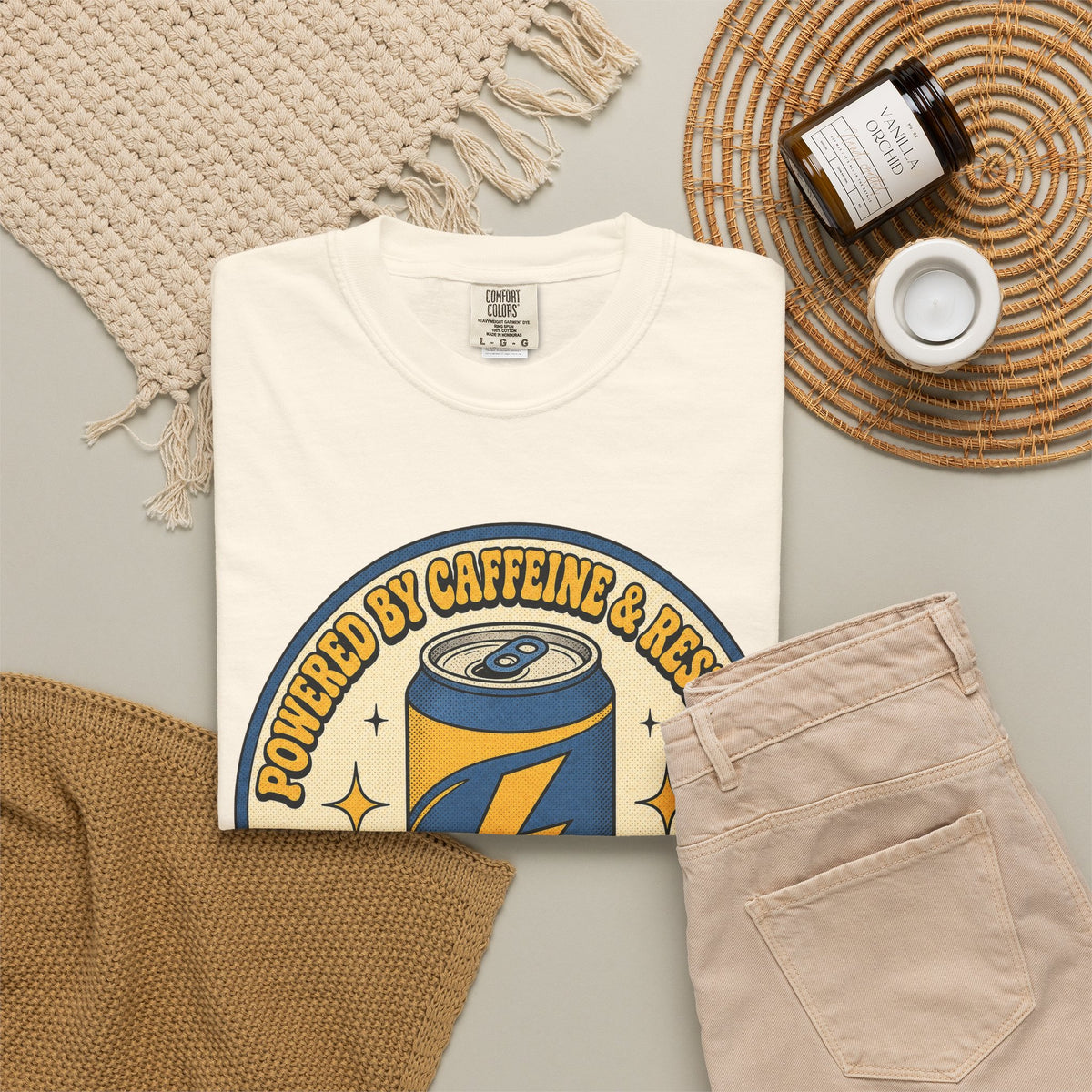 Caffeinated Energy Can T-shirt - Ivory - Flat Lay