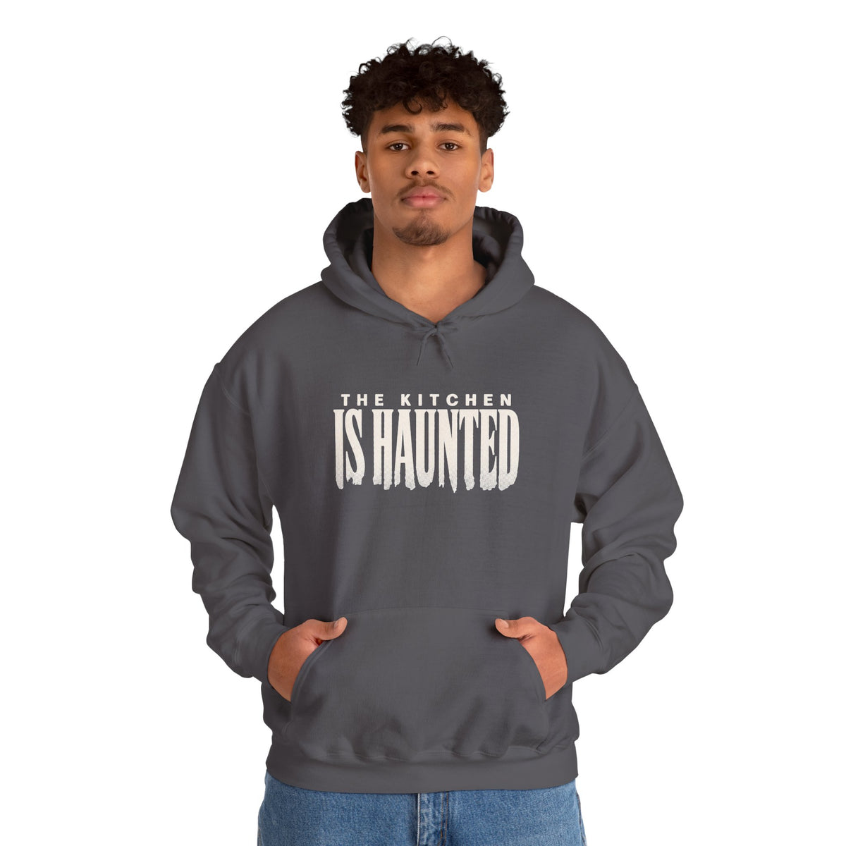 The Kitchen Is Haunted Hoodie - Charcoal - On Model Male