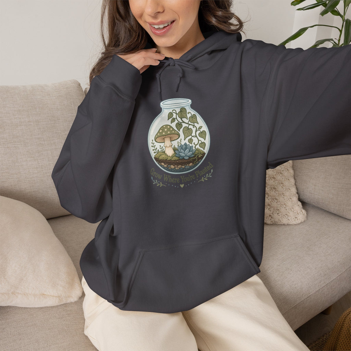 Grow Where You're Planted Hoodie - Charcoal - On Model Female