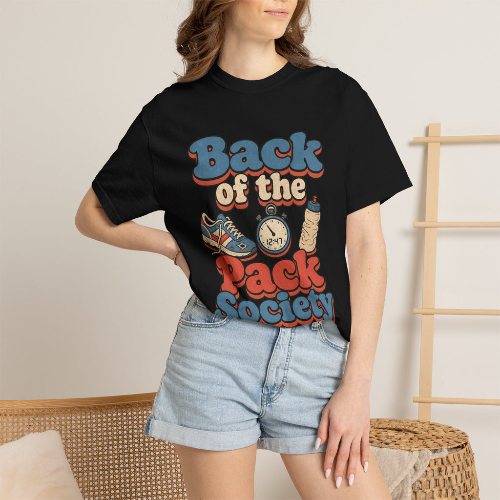Back of the Pack Society T-shirt - Black - on model close-up