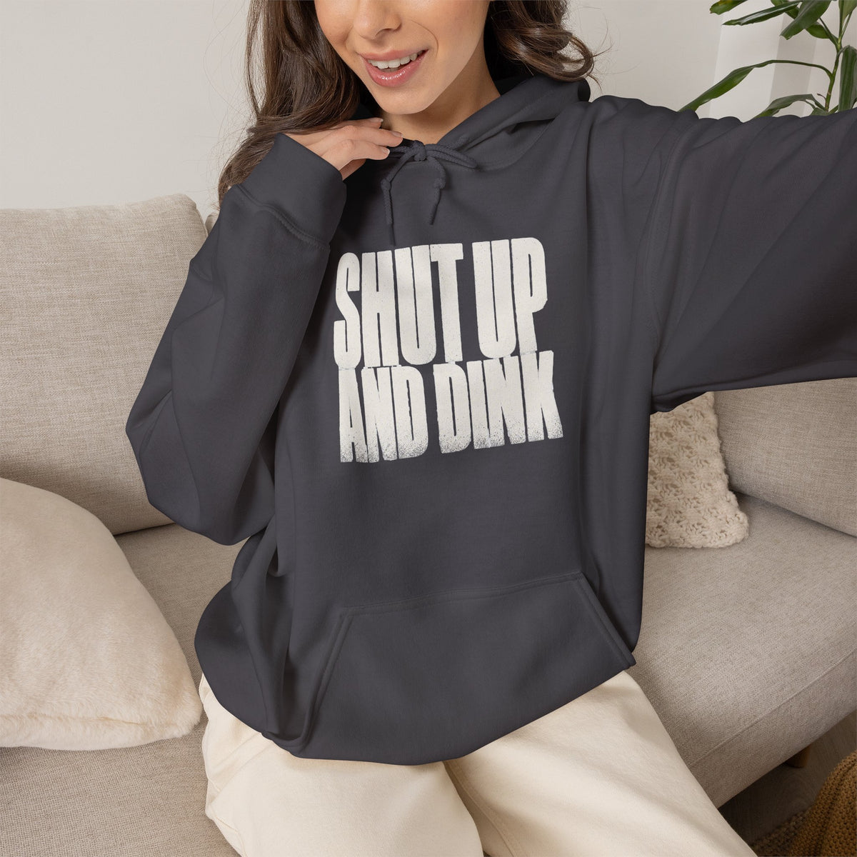 Shut Up and Dink Hoodie - Charcoal - On Model Female