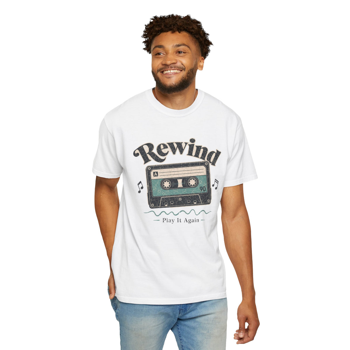 Retro Cassette Tape T-shirt - White - On Model Front