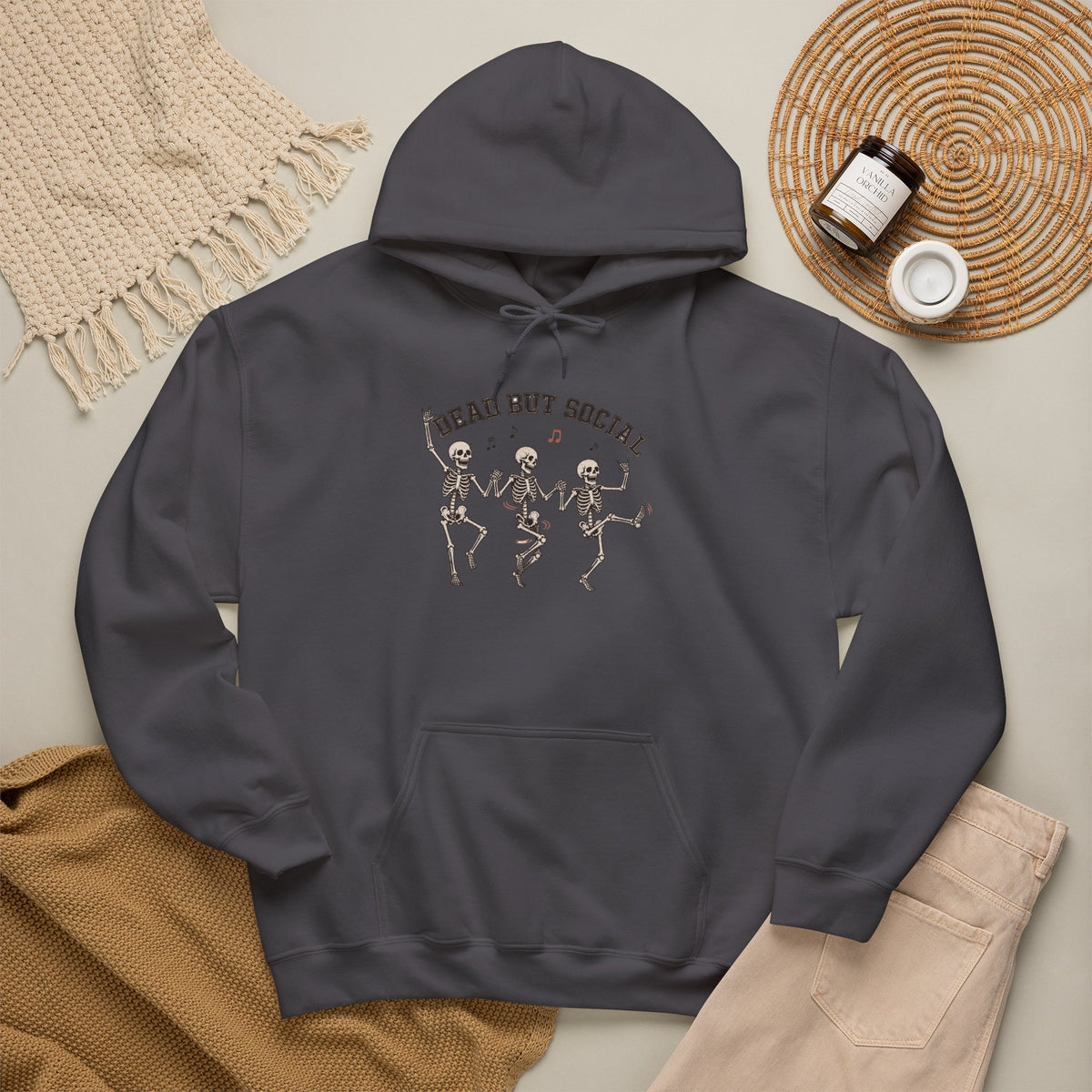 Dead But Social Hoodie - Charcoal - flat lay