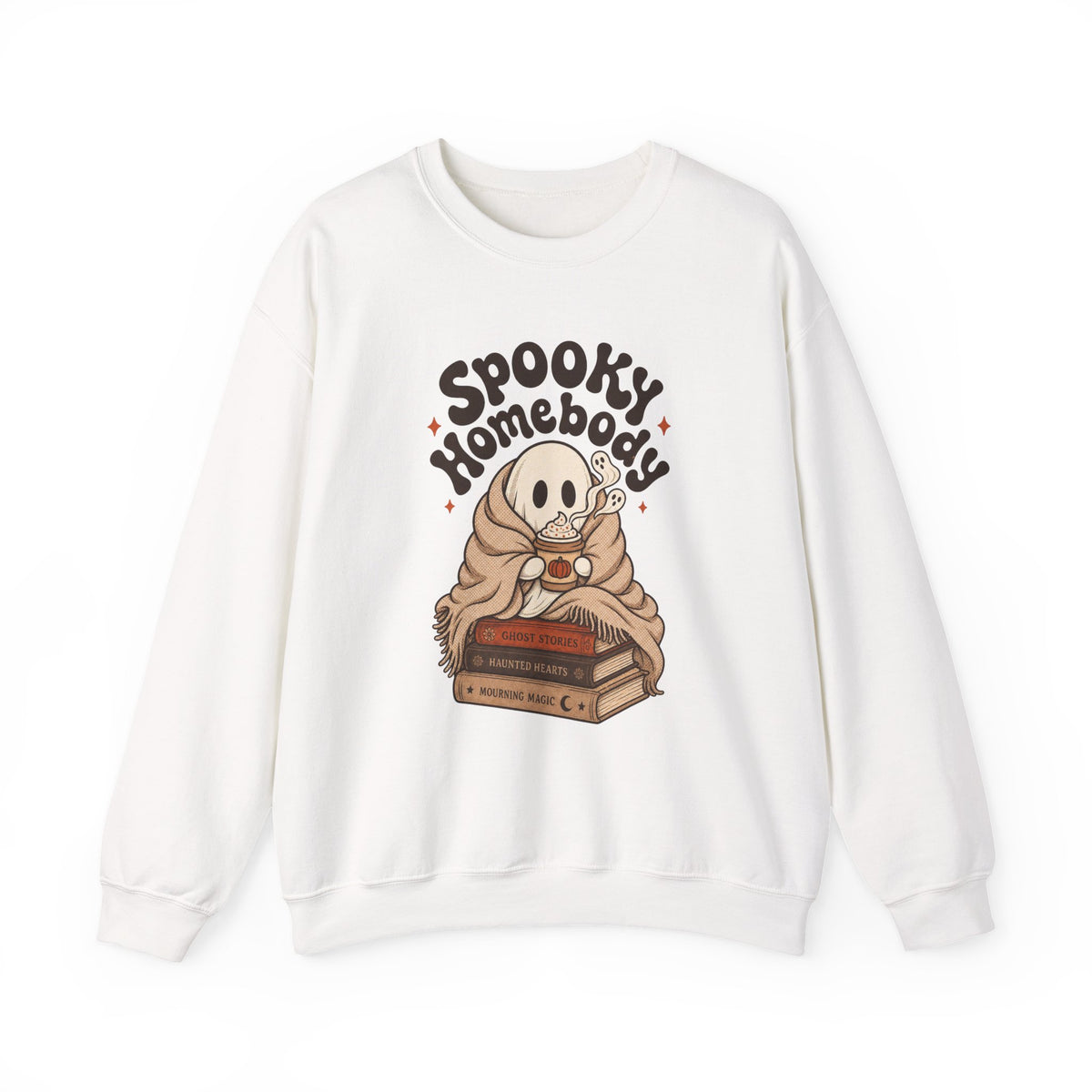 Spooky Homebody Ghost Sweatshirt - White - flat lay1