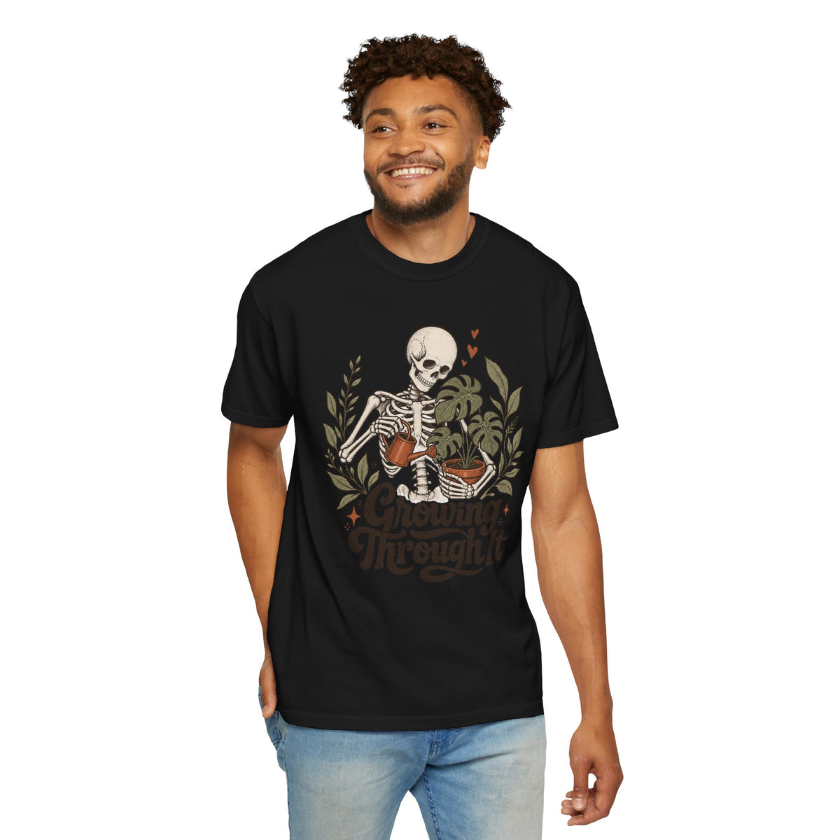 Growing Through It T-shirt - Black - on model front