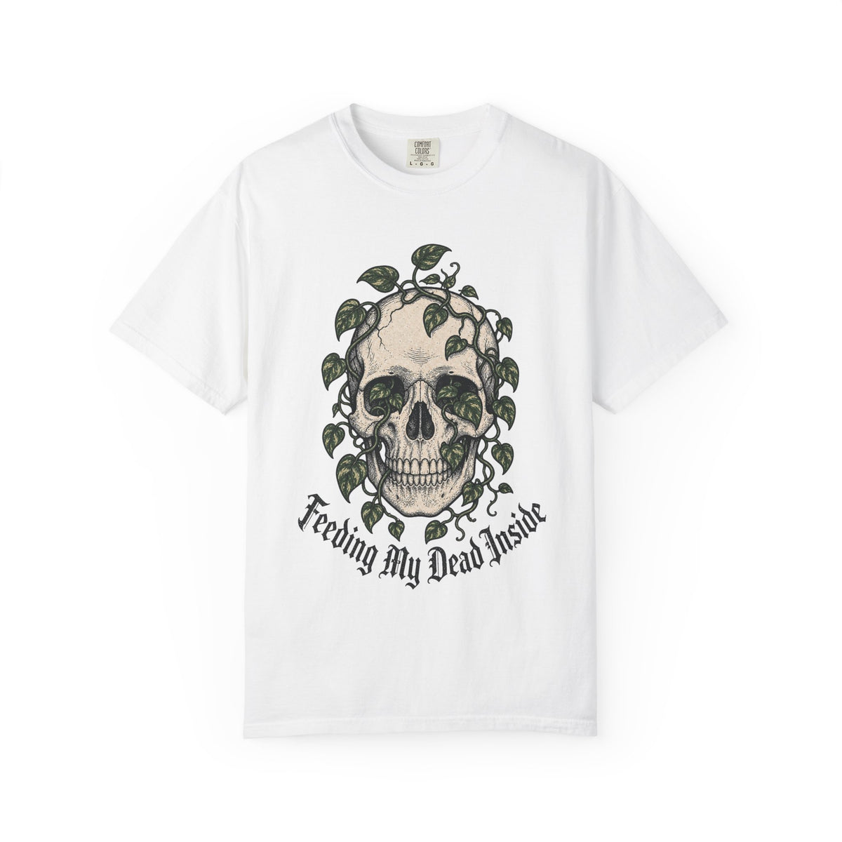 Skull with Ivy Leaves T-shirt - White - flat lay1