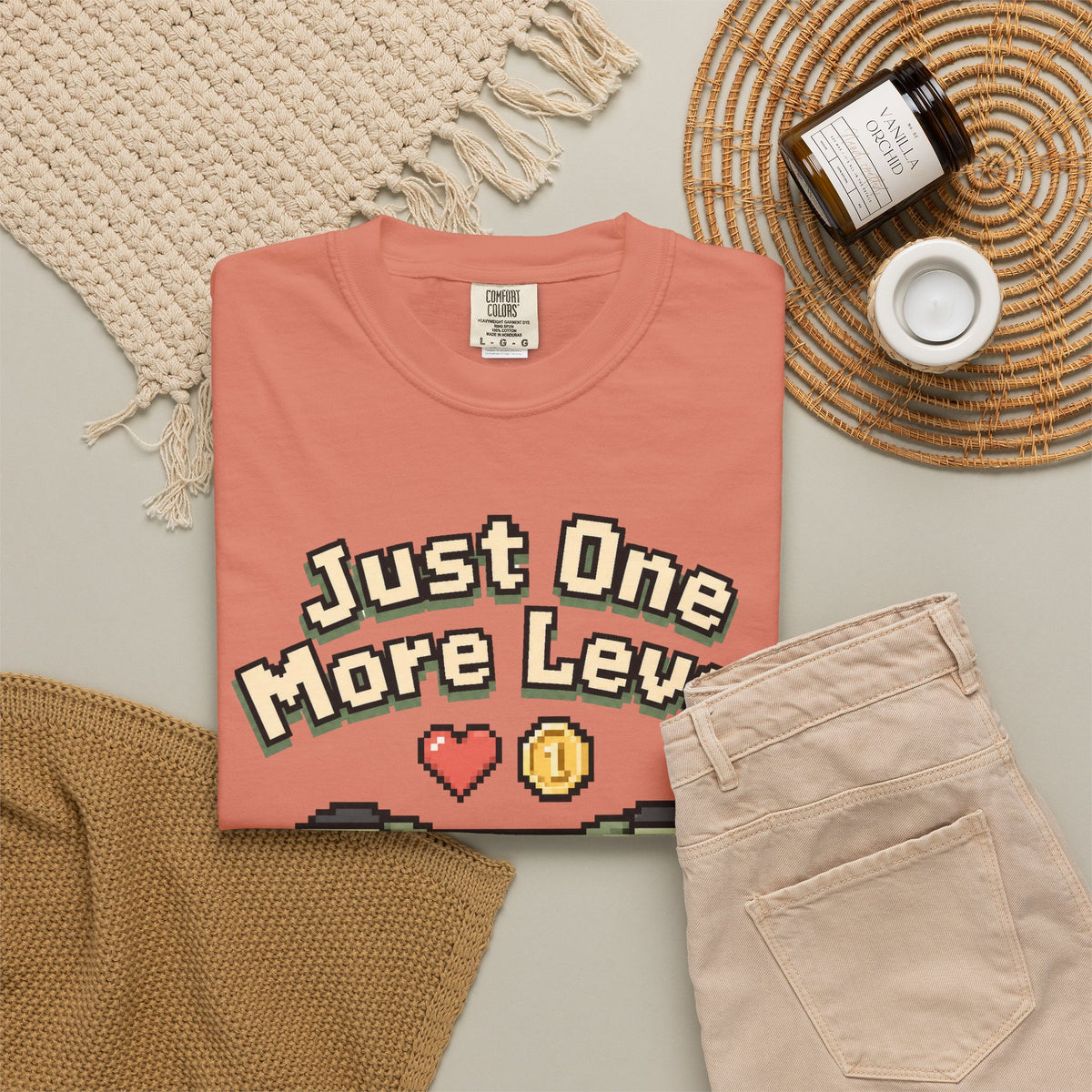 Just One More Level T-Shirt - Terracotta - Flat Lay
