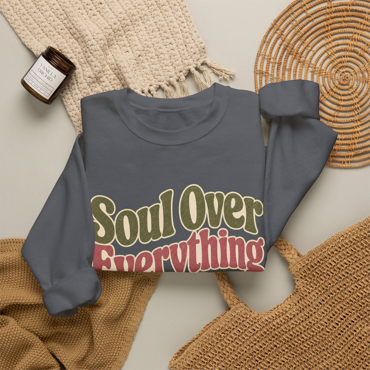 Soul Over Everything Sweatshirt - Charcoal - Flat Lay